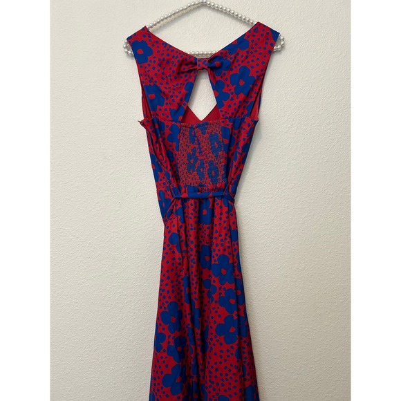 ModCloth Timeless Magnetism A-Line Dress Size Medium Red Blue Floral Knee Length - Picture 15 of 16